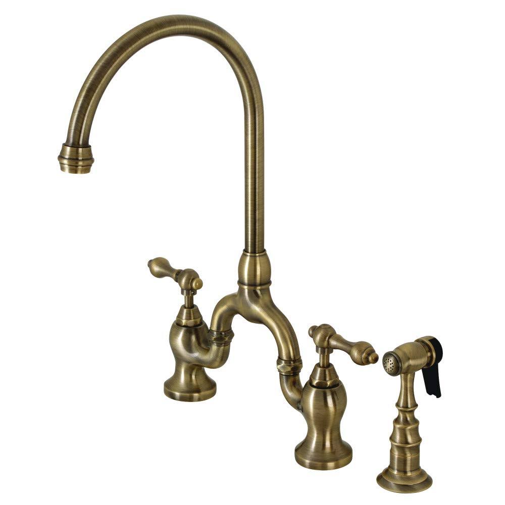 Antique Brass Bridge Kitchen Faucet with Sprayer M79604