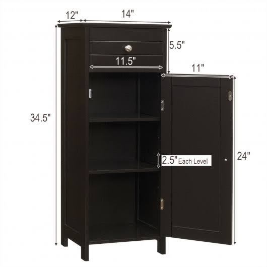 Brown Wooden Floor Cabinet with Drawer and Shelf R1437