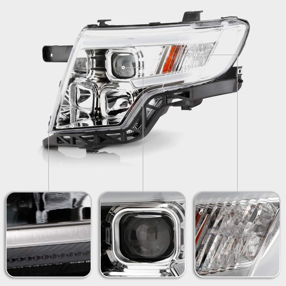 LED Tube Chrome Housing Projector Headlights Headlamps Assembly T99442