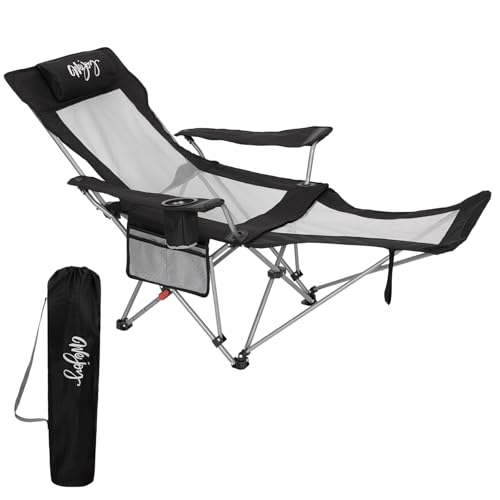 2-in-1 Reclining Camping Chair with Footrest Folding Lounge Chair with Adjustable Backrest X268