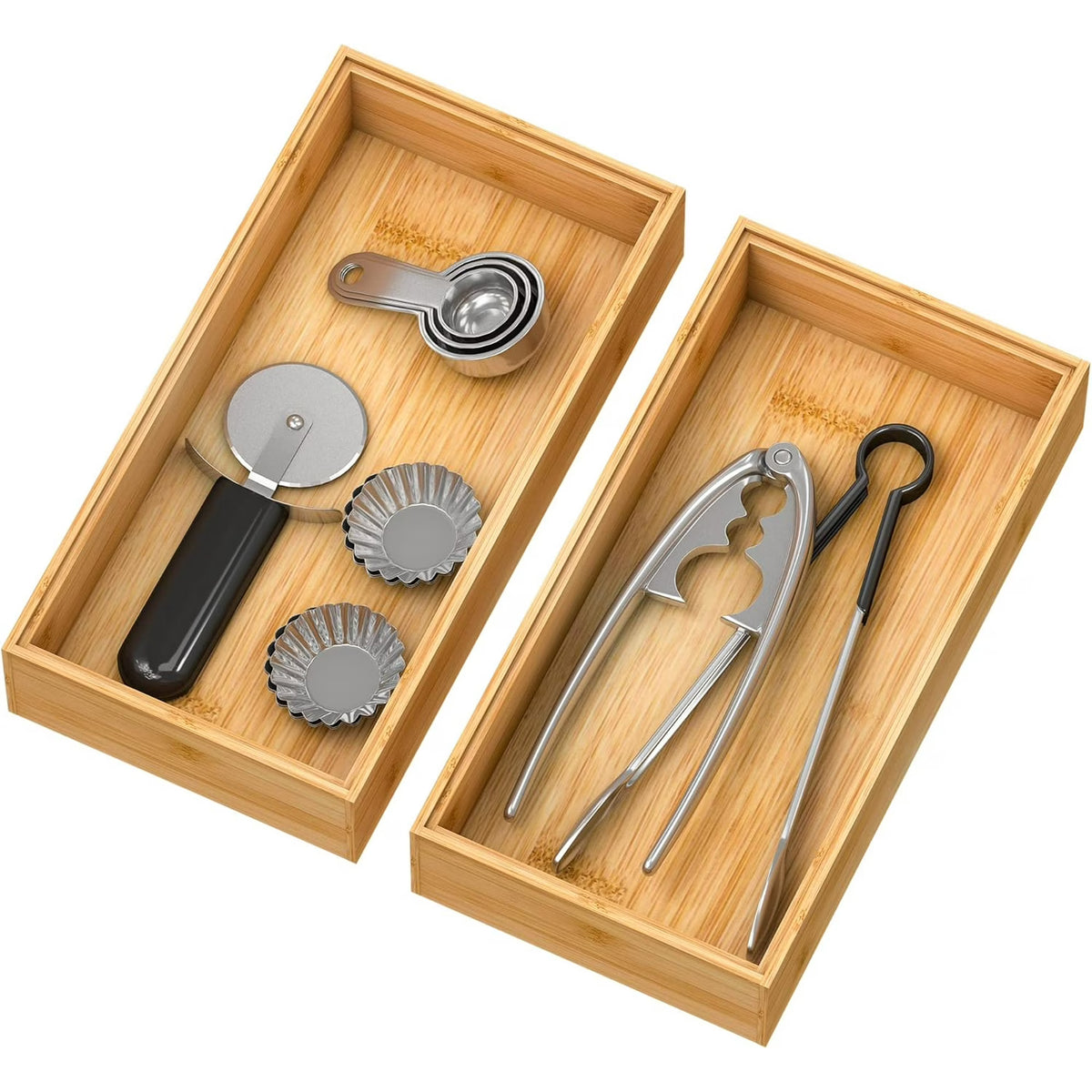 Bamboo Wood Stackable Silverware Tray Utensil Drawer Organizer J8305