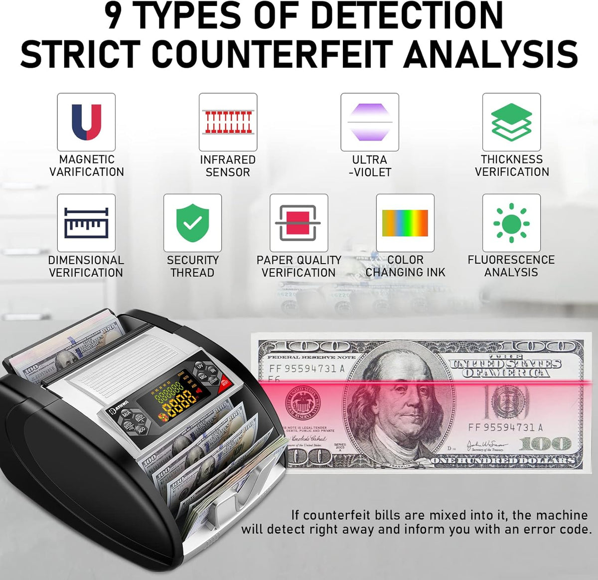 Money Counter Machine with Counterfeit Bill Detector F8396