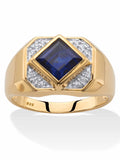 18k Yellow Gold-plated Sterling Silver Created Blue Sapphire Ring P6053