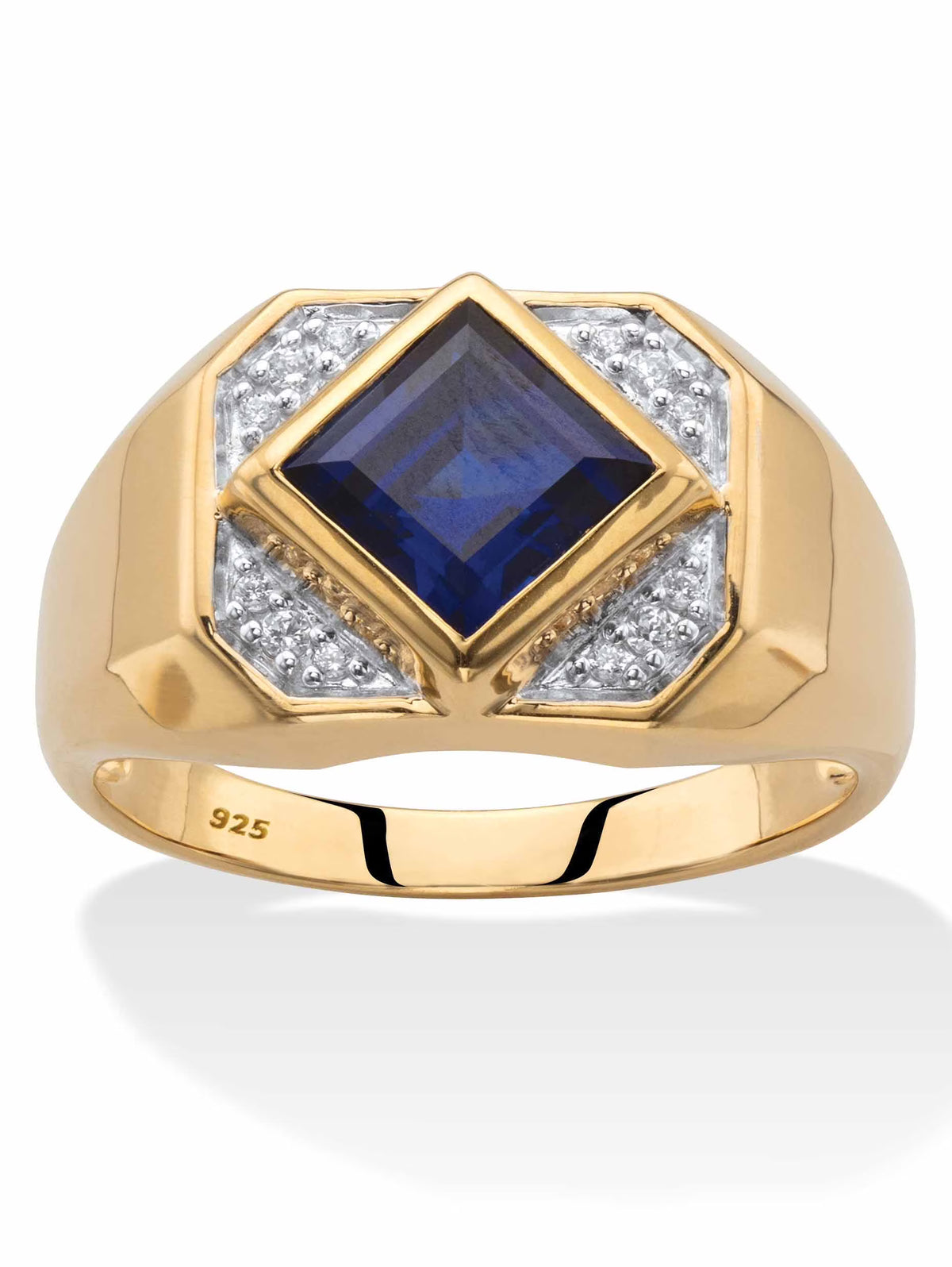 18k Yellow Gold-plated Sterling Silver Created Blue Sapphire Ring P6053