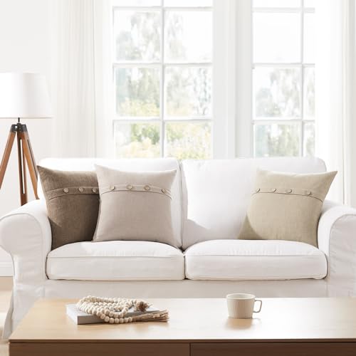 Set of 2 Cool Grey Pillow Covers 18 x 18 Inches with Coconut Buttons J849544