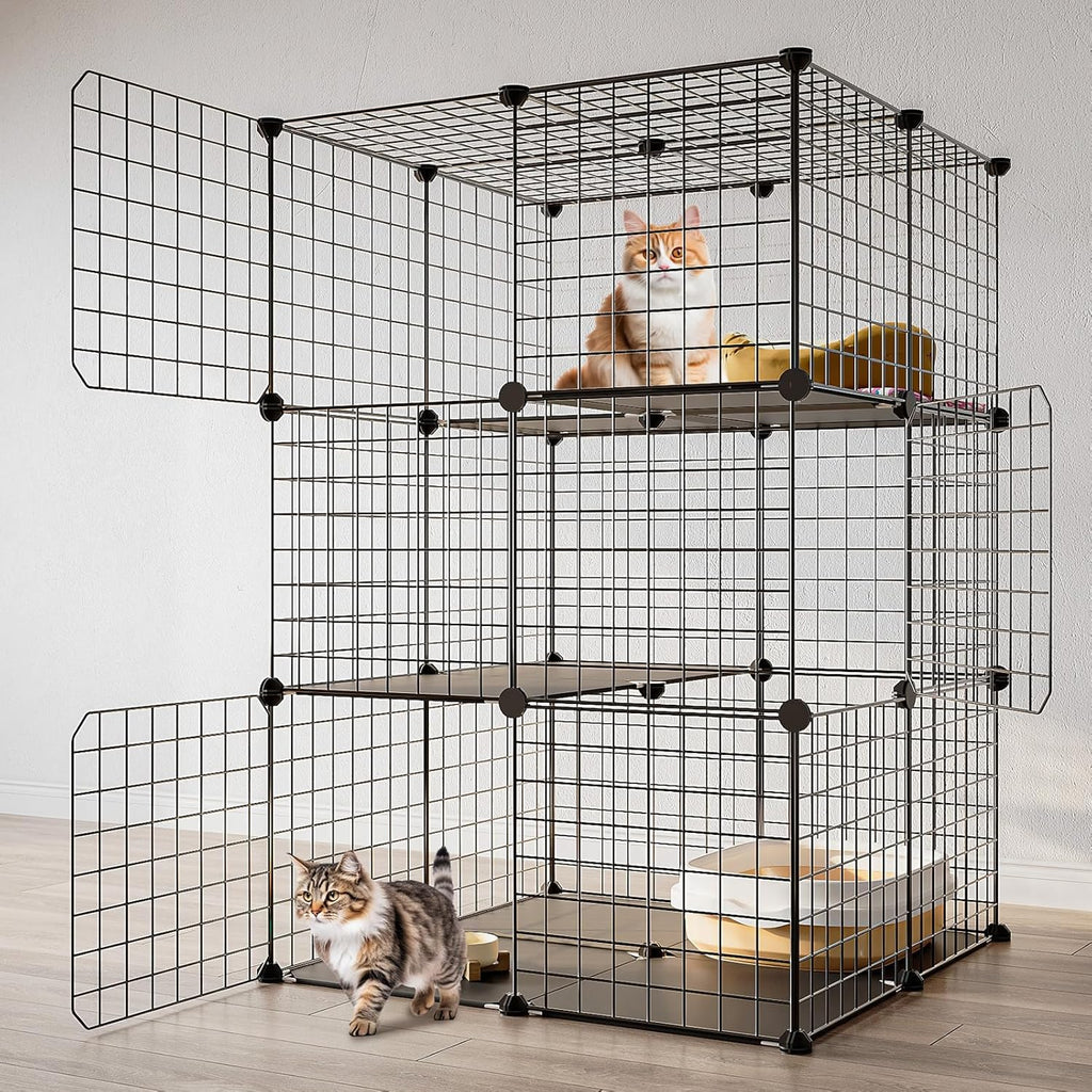 Black 3-Tier Metal Wire Cat Cage L96243
