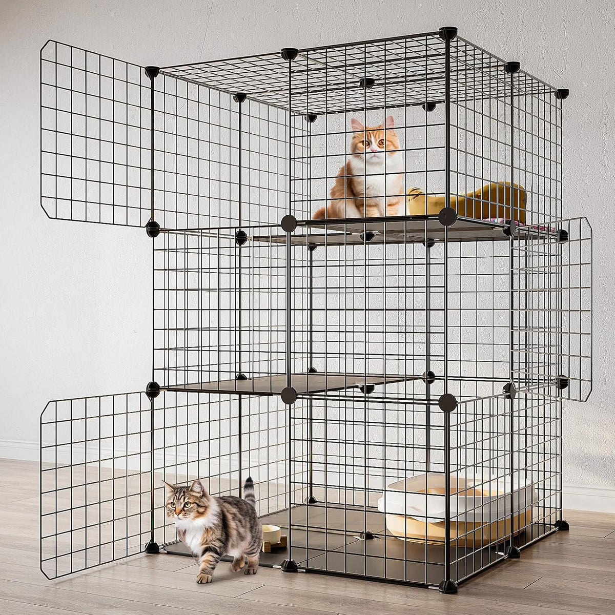 Black 3-Tier Metal Wire Cat Cage L96243