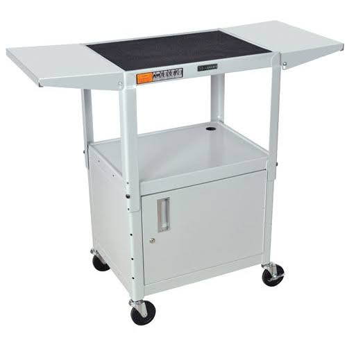 Adjustable Height Steel AV Cart with Cabinet and Drop Leaf O823118