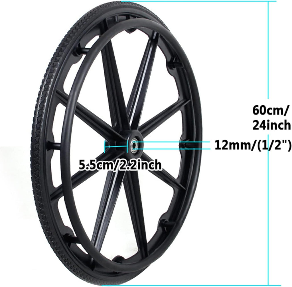 24 Inch Wheelchair Replacement Wheel, Manual Wheelchair Rear Wheel, Solid Black Tire S84555