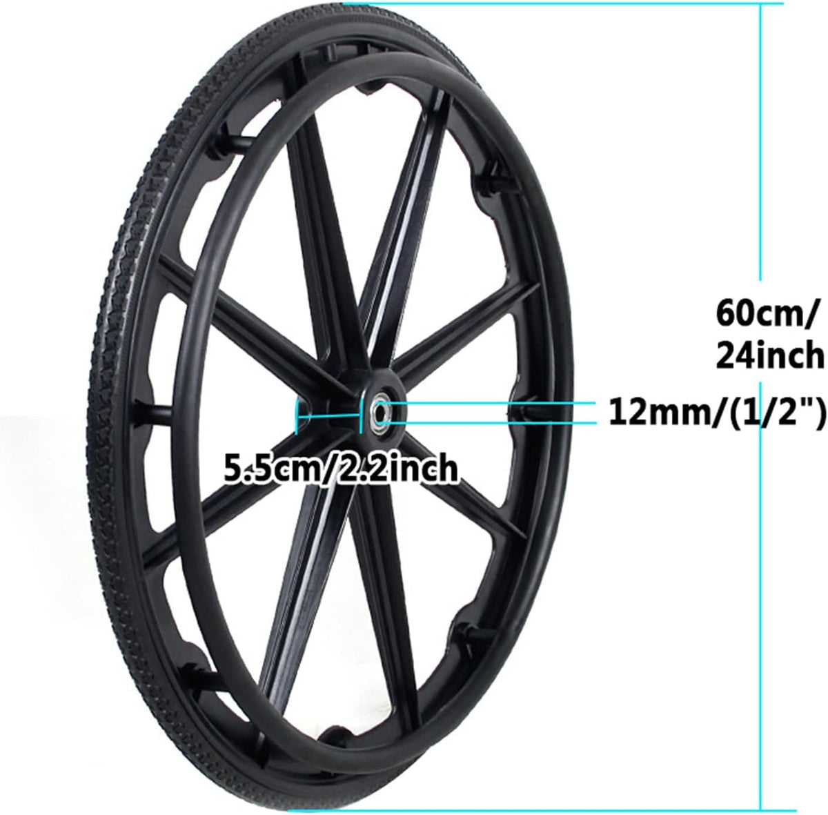 24 Inch Wheelchair Replacement Wheel, Manual Wheelchair Rear Wheel, Solid Black Tire S84555