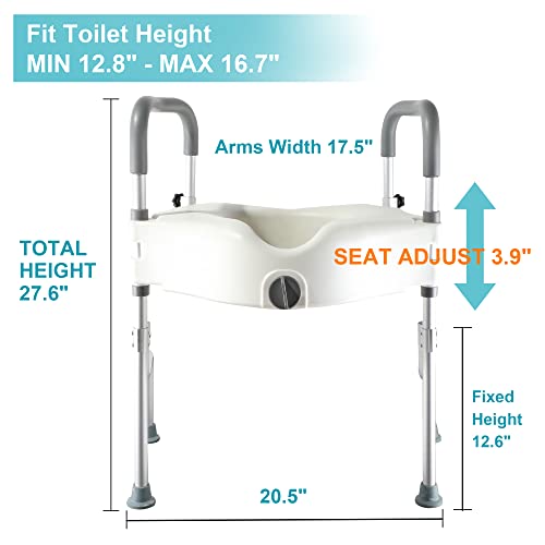 Grey+White 5 Inch Raised Toilet Seat with Handles G424