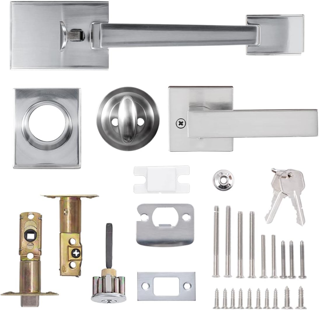 Satin Nickel Entry Handleset with Deadbolt and Lever Handle, Pack of 2 B22156