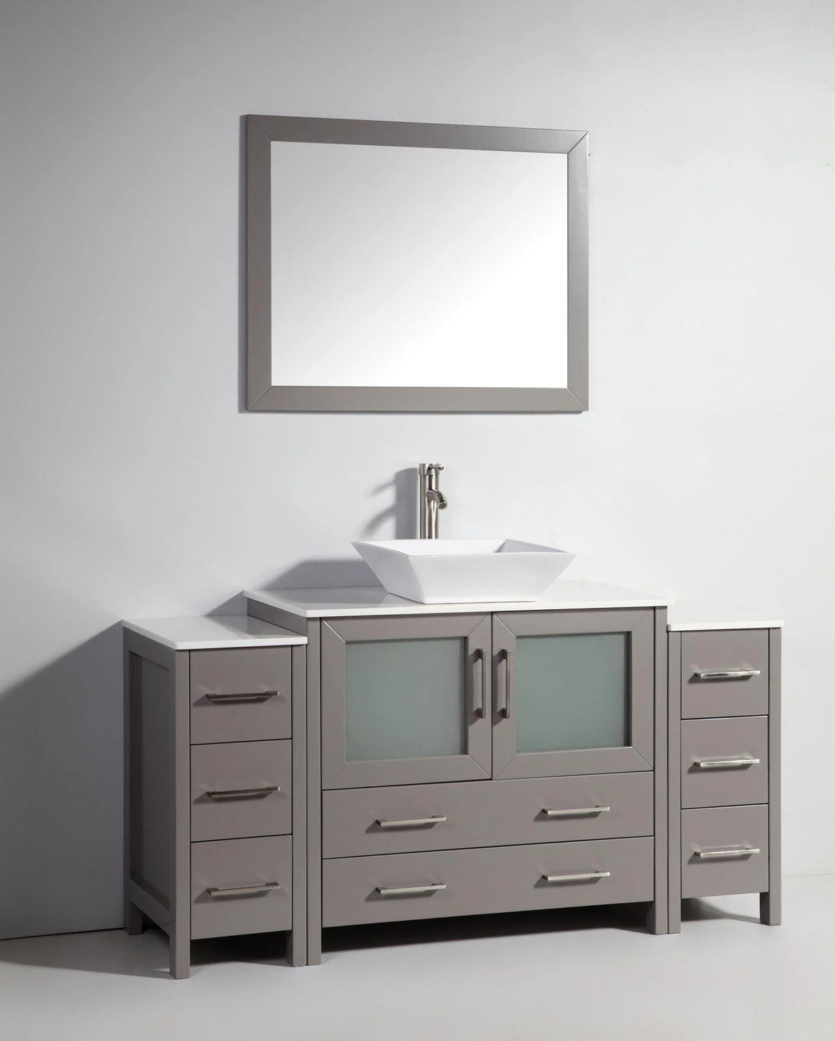 60 in. Single Sink Vanity Cabinet with Ceramic Vessel Sink & Mirror Grey N956133