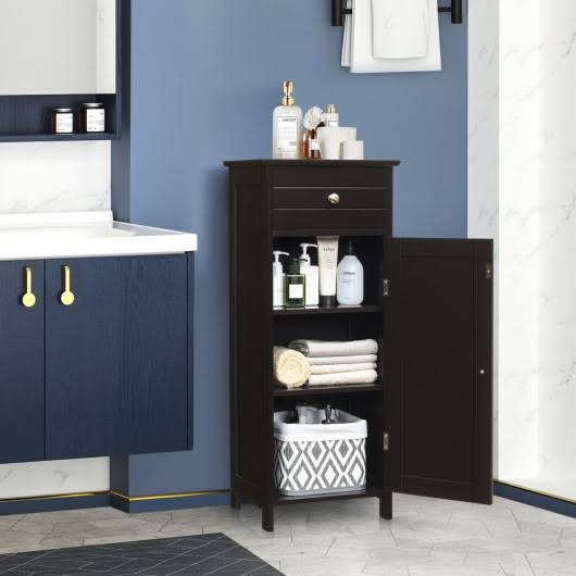 Brown Wooden Floor Cabinet with Drawer and Shelf R1437
