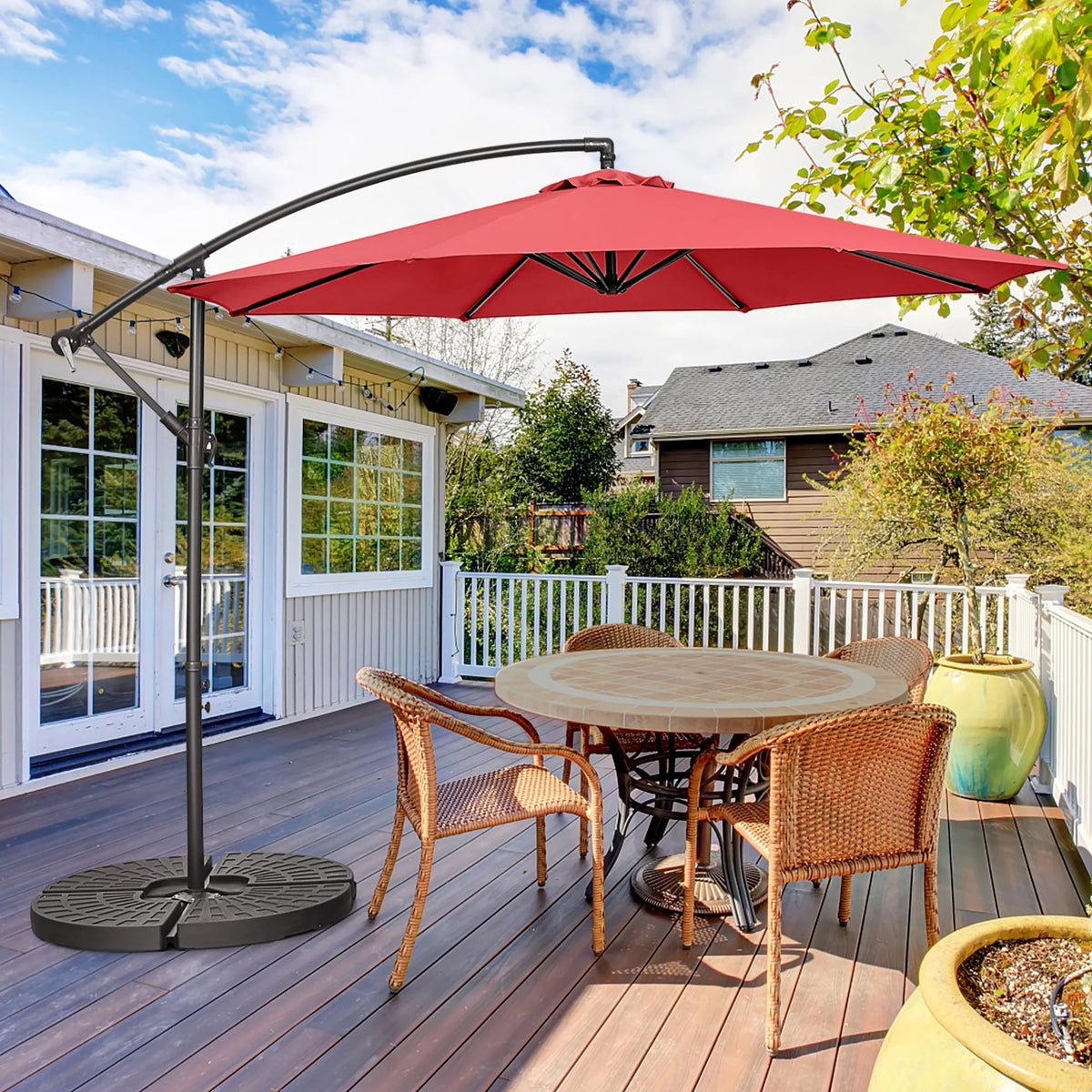 10 FT Patio Offset Umbrella with Cross Base Tilt Navy Blue F79340