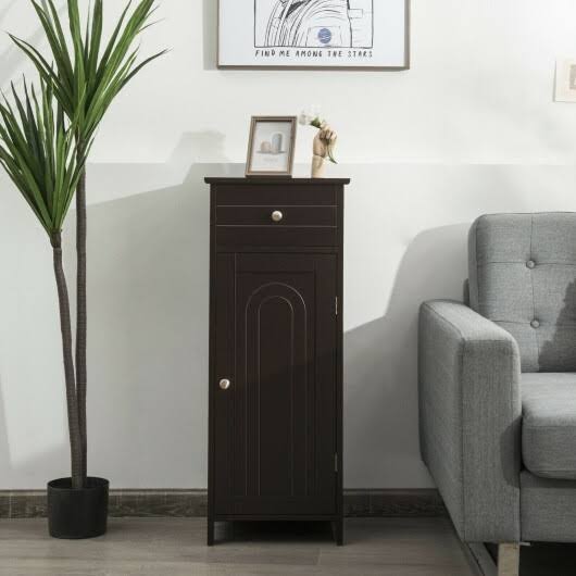 Brown Wooden Floor Cabinet with Drawer and Shelf R1437