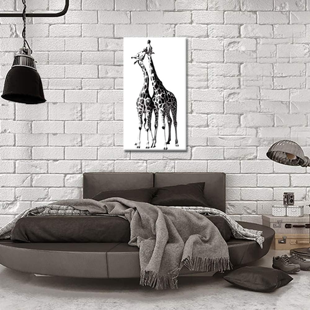 Black and White Giraffe Canvas Prints Gallery Wrapped Painting 20 x 36 Inch N771