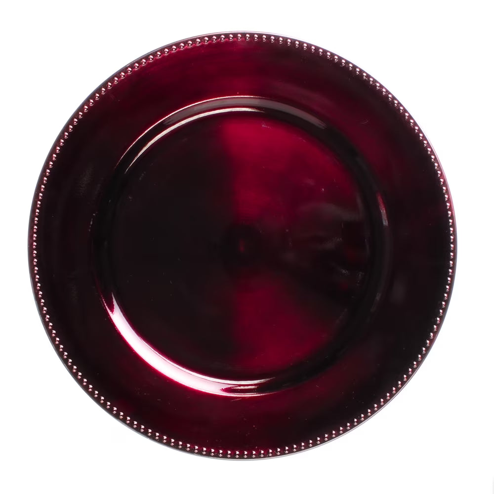 Beaded Charger Plates 13" Burgundy Set of 12 Y21722