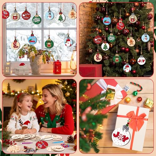 12 Styles Unfinished Wooden Christmas Ornaments Kit with Paint Pens G565989