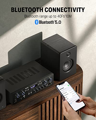 Bluetooth 5.0 Stereo Audio Amplifier Receiver, 4 Channel 440W Peak Power E659