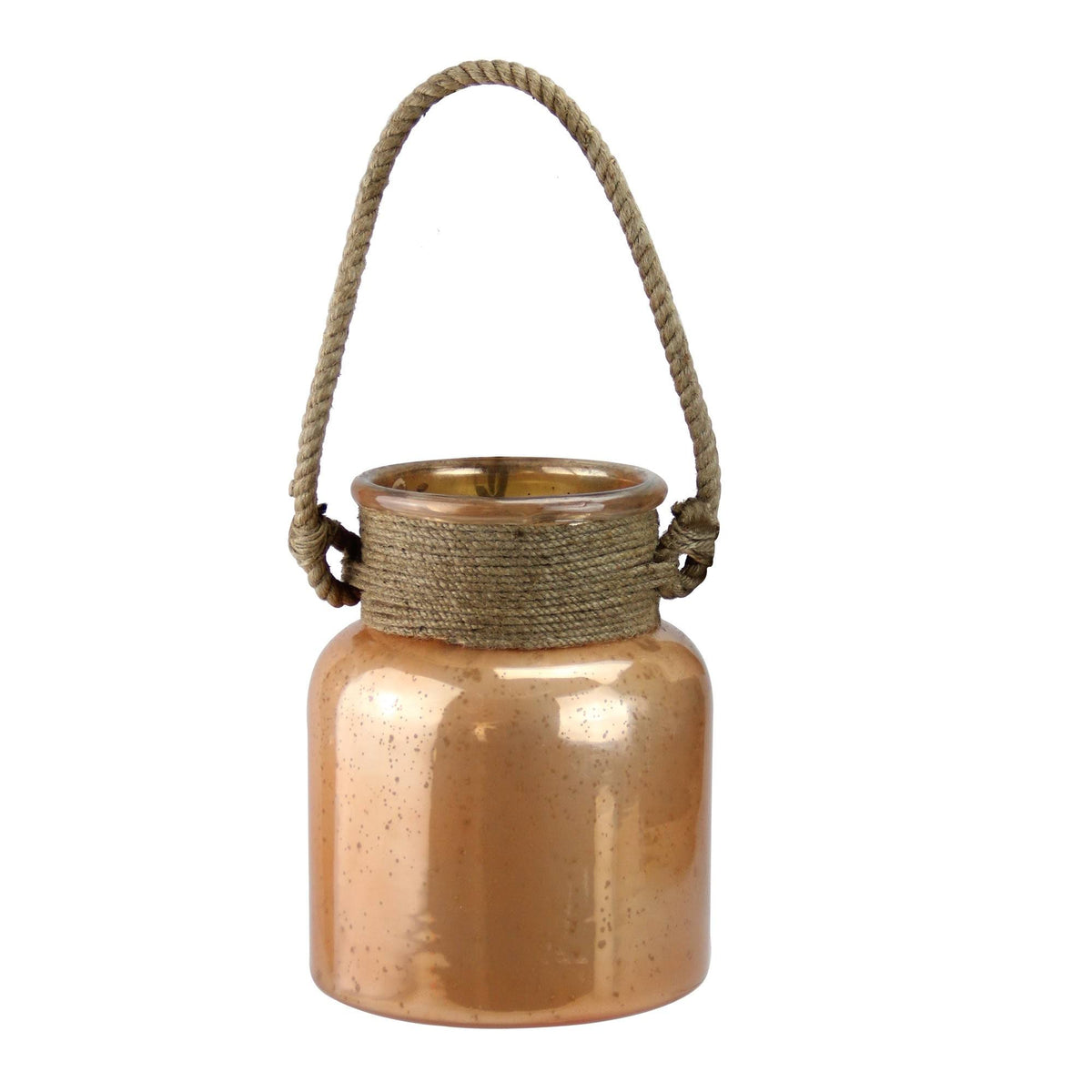 Copper Colored Glass Hurricane with Rope Handle A7413