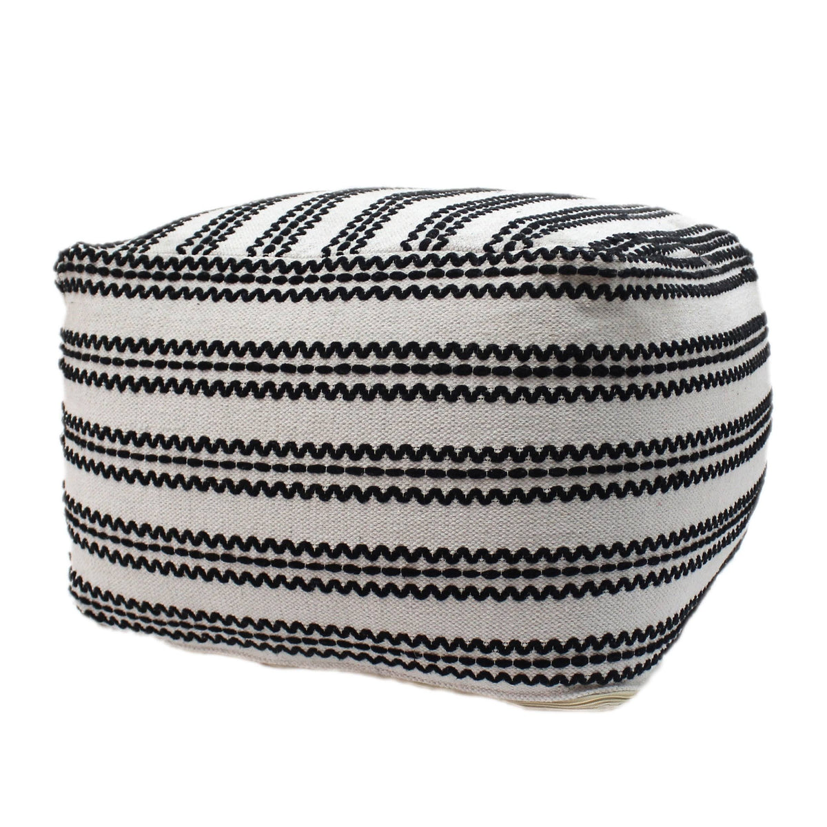 Black and Natural Cotton Square Pouf U22837