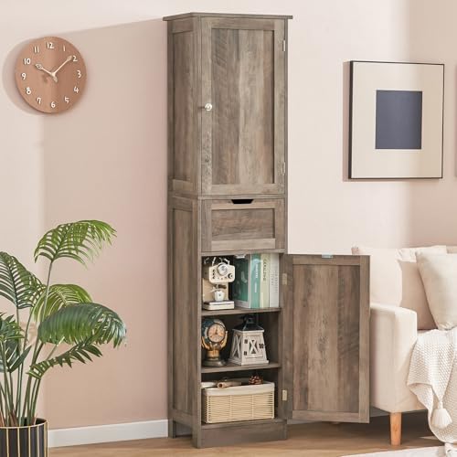 White 67" Tall Bathroom Cabinet with 2 Doors & 1 Drawer Y365278