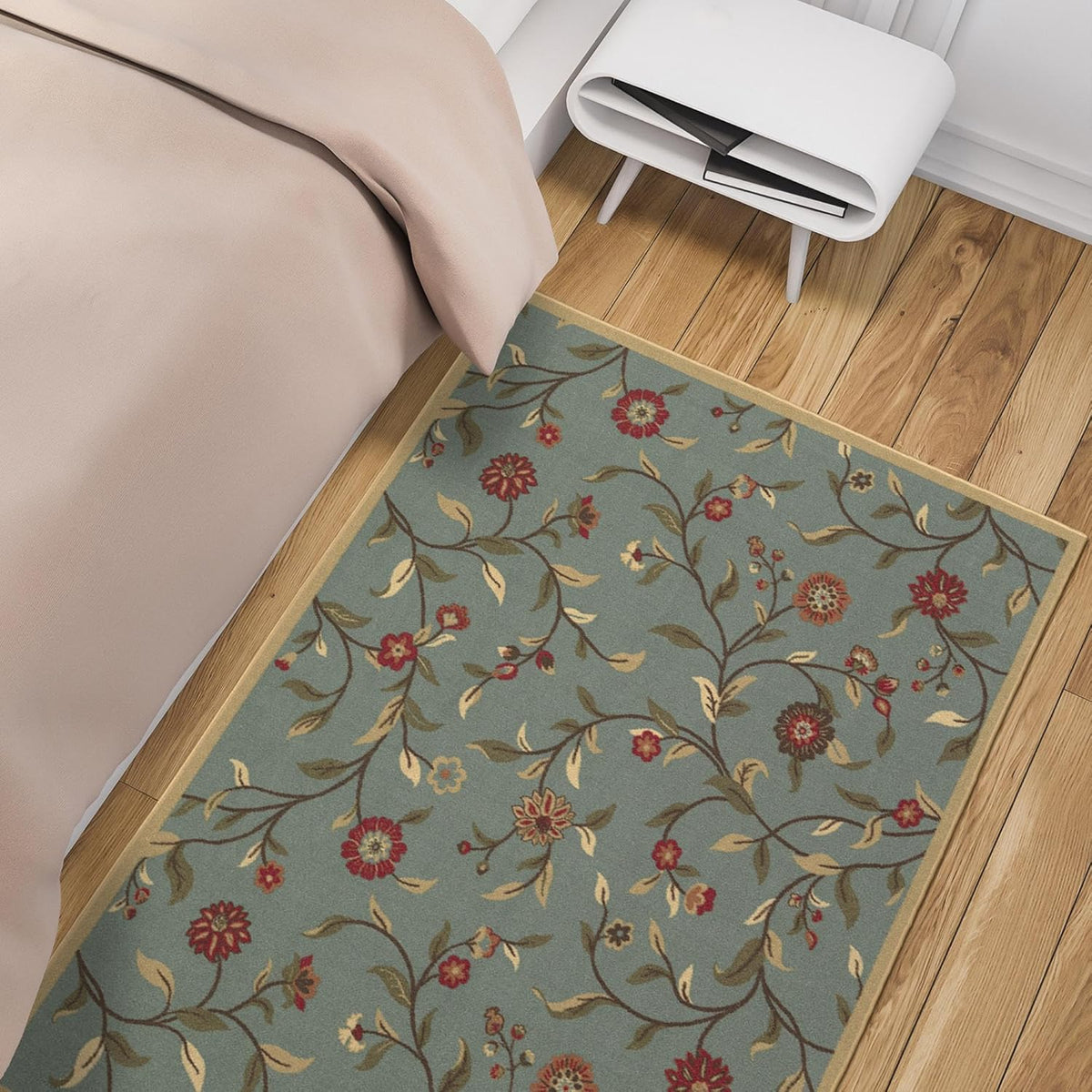 5x7 Seafoam Green Non-Slip Rubberback Traditional Area Rug G657145