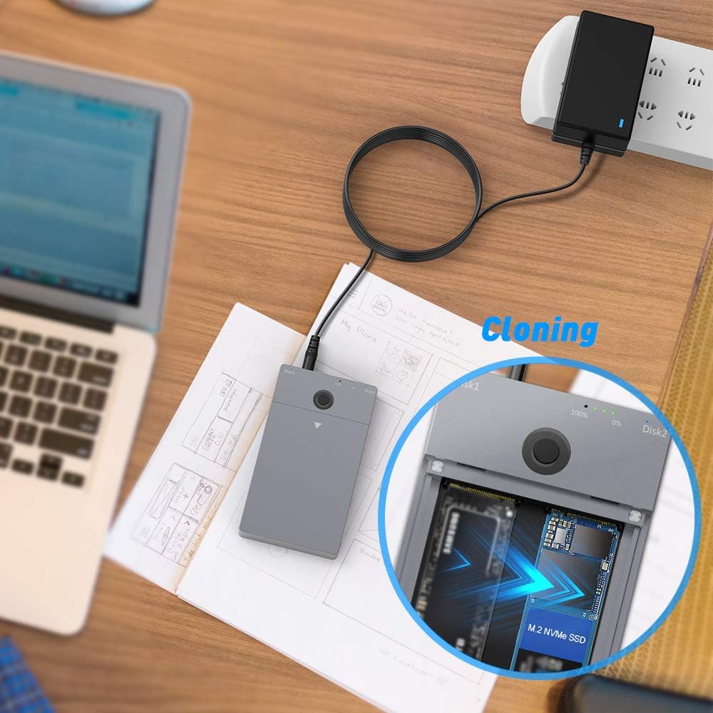 USB C 10Gbps Dual-Bay M.2 NVME SSD Enclosure with Offline Clone T268