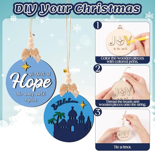 12 Styles Unfinished Wooden Christmas Ornaments Kit with Paint Pens G565989