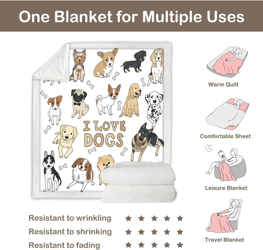 Puppy Print Sherpa Fleece Throw Blanket, Twin (60"X80") Q1318