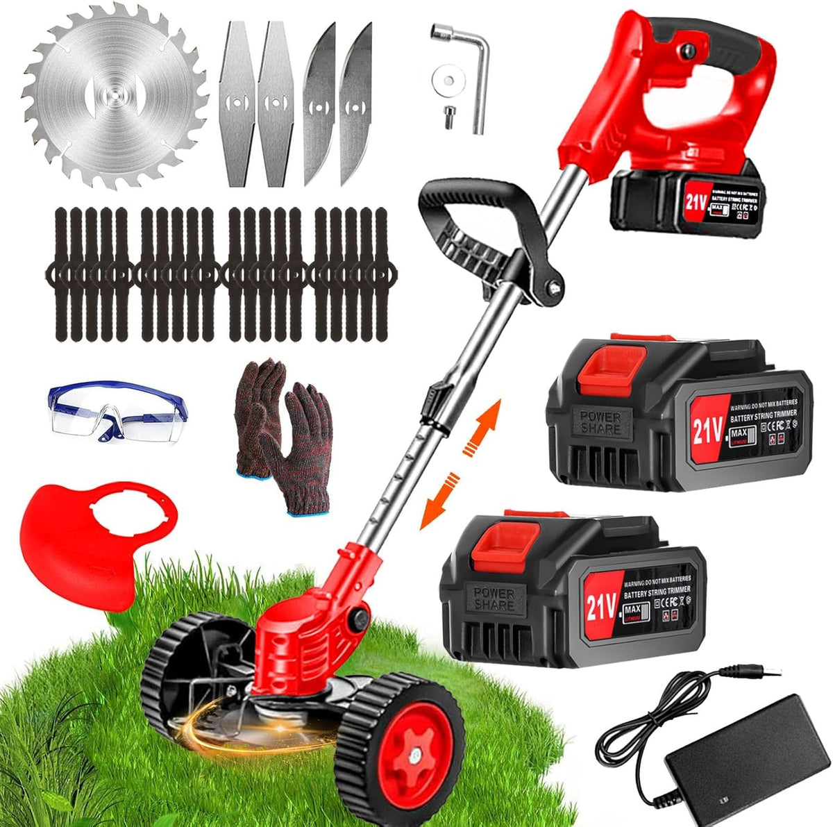 3-in-1 Cordless Battery Powered String Trimmer with 2Pcs 4.0 Ah Battery H1708