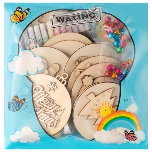 12 Styles Unfinished Wooden Christmas Ornaments Kit with Paint Pens G565989