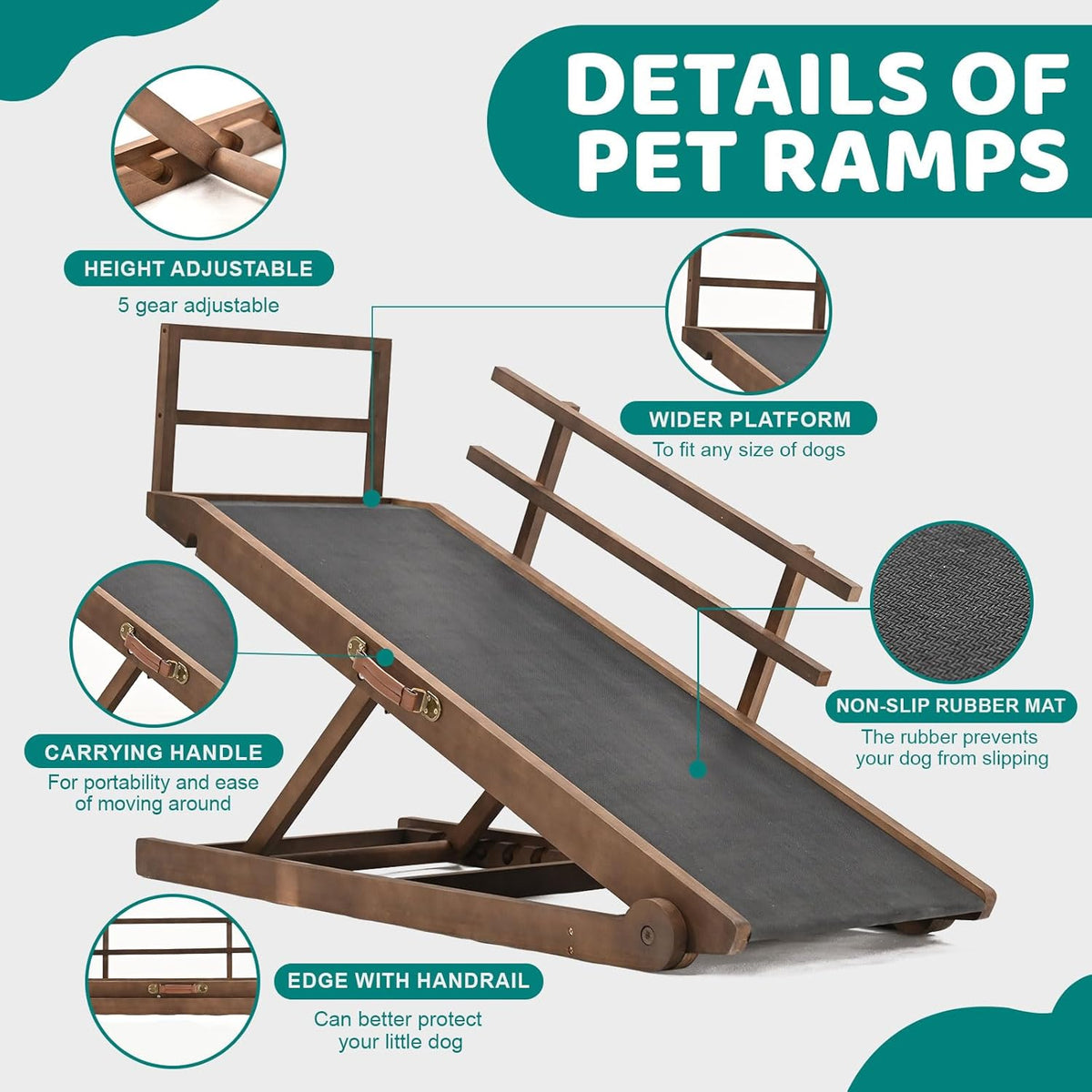 5 Level Adjustable Folding Wooden Pet Ramp H348378