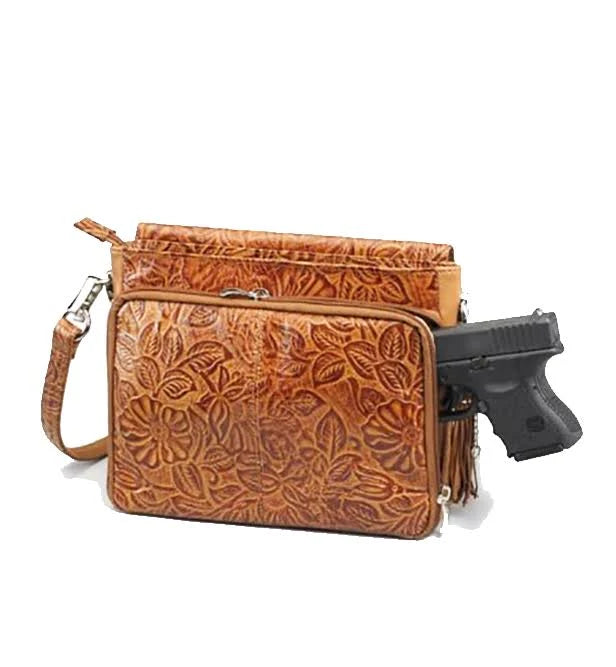 Tooled Cowhide Concealed Carry Handbag J113604