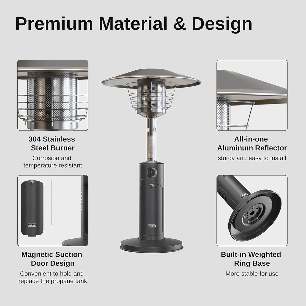 Patio Heater, 11000 BTU Tabletop Outdoor Propane Heater with Stainless Steel Burner, Black I528