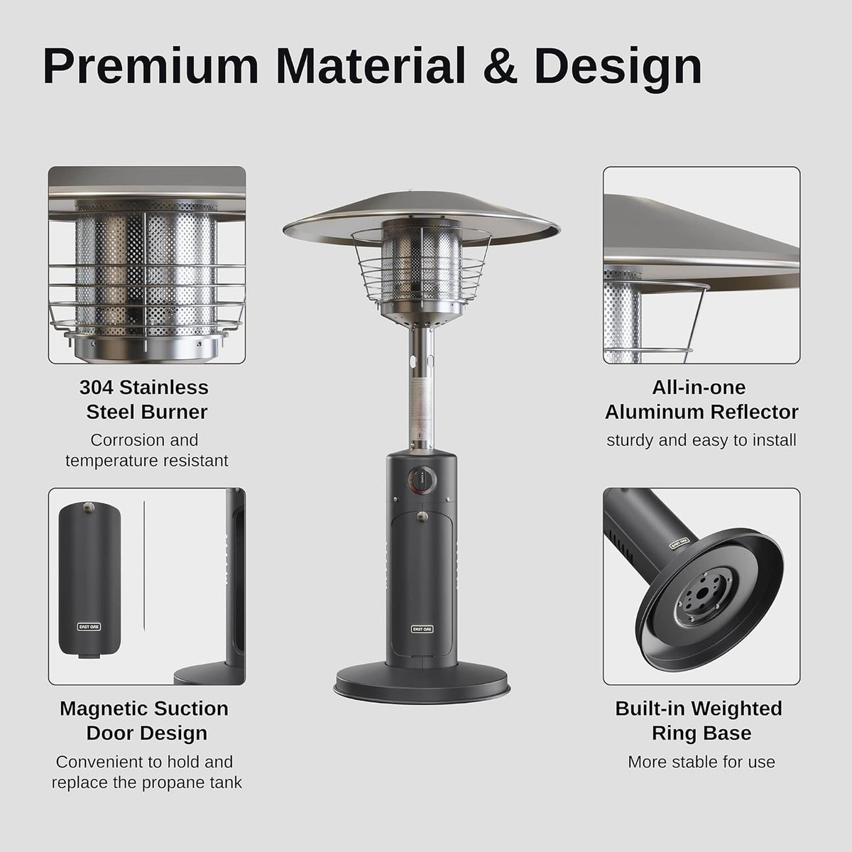 Patio Heater, 11000 BTU Tabletop Outdoor Propane Heater with Stainless Steel Burner, Black I528