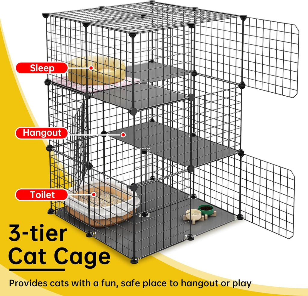 Black 3-Tier Metal Wire Cat Cage L96243