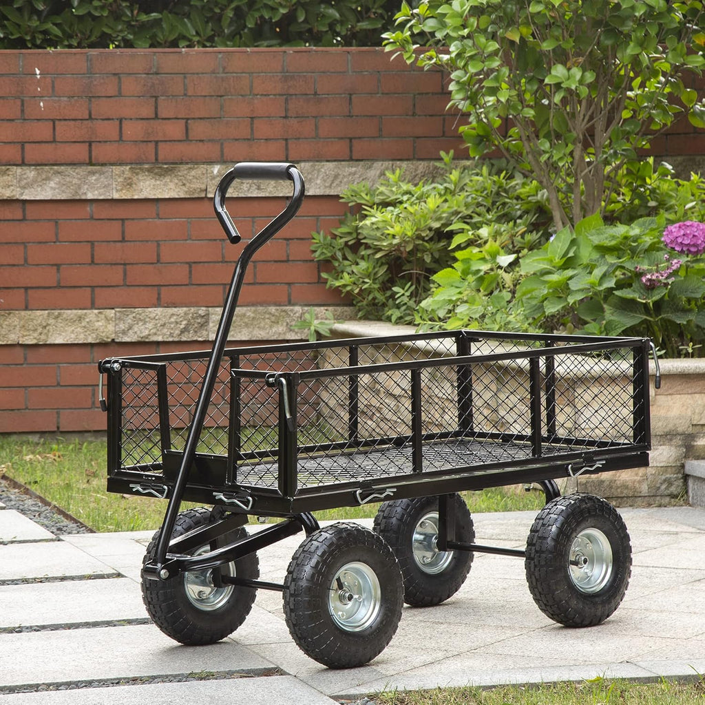 Heavy Duty Steel Utility Cart 550-lbs Capacity with Removable Sides and 10 Inch Wheels T355