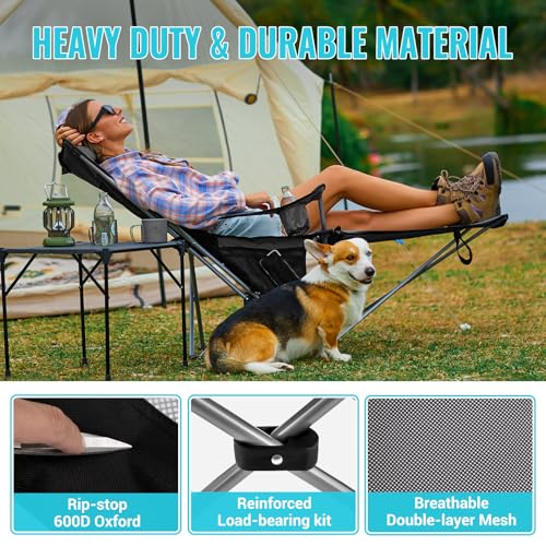 2-in-1 Reclining Camping Chair with Footrest Folding Lounge Chair with Adjustable Backrest X268
