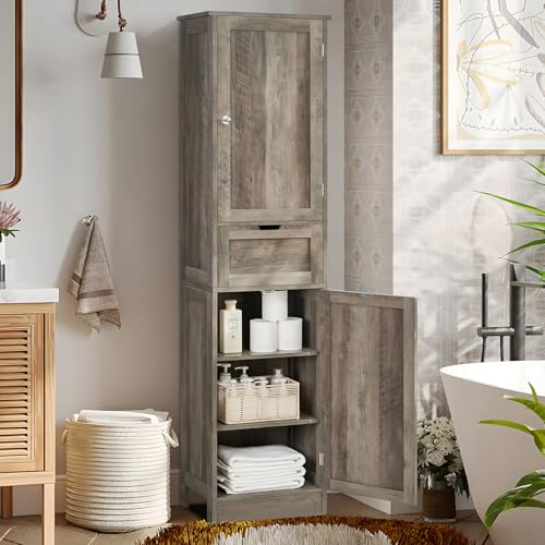 White 67" Tall Bathroom Cabinet with 2 Doors & 1 Drawer Y365278