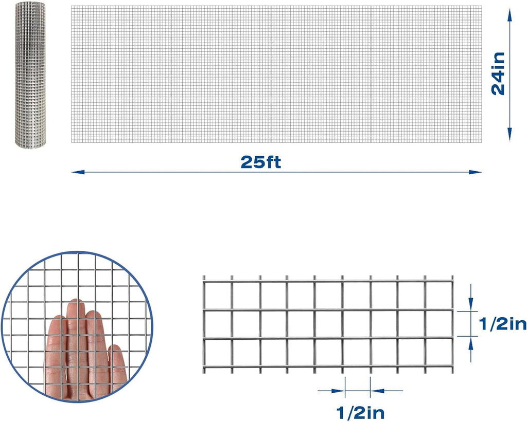 Galvanized Hardware Cloth 24 in x 25 ft 1/2 x 1/2 inch Mesh 20GA W2467