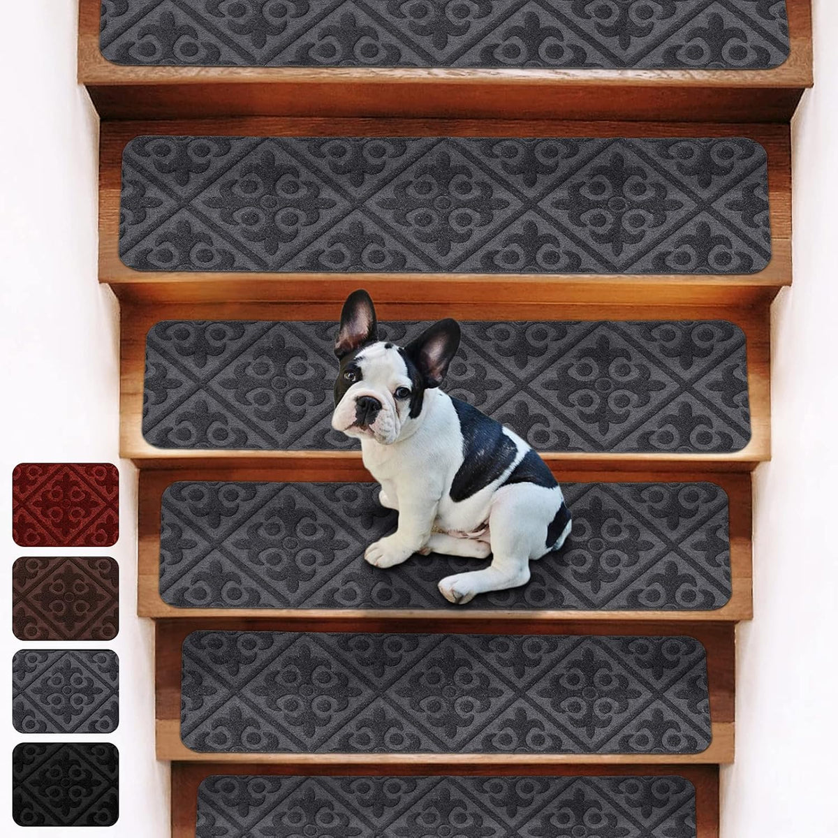 Brown Non-Slip Self-Adhesive Stair Treads Carpet 8''x30'' 14PCS L163321