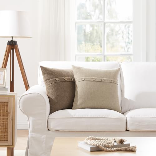 Set of 2 Cool Grey Pillow Covers 18 x 18 Inches with Coconut Buttons J849544