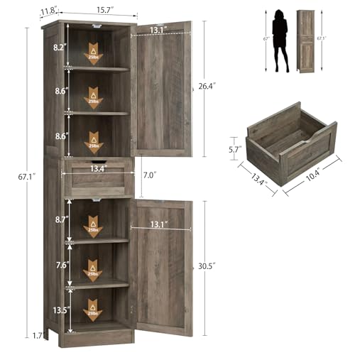 White 67" Tall Bathroom Cabinet with 2 Doors & 1 Drawer Y365278