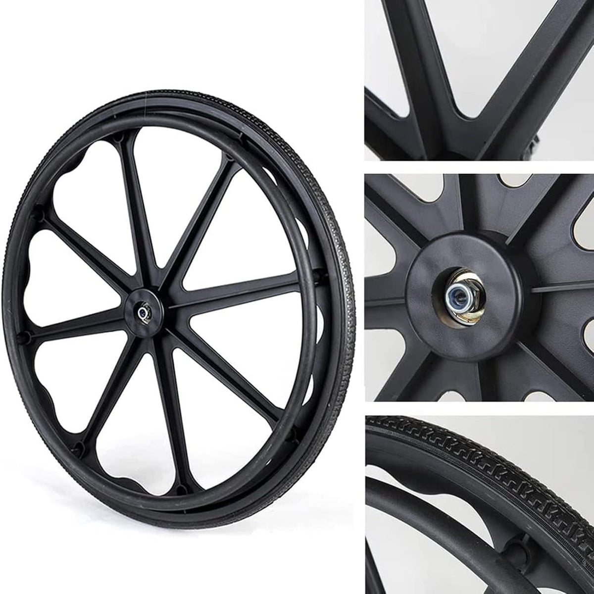 24 Inch Wheelchair Replacement Wheel, Manual Wheelchair Rear Wheel, Solid Black Tire S84555