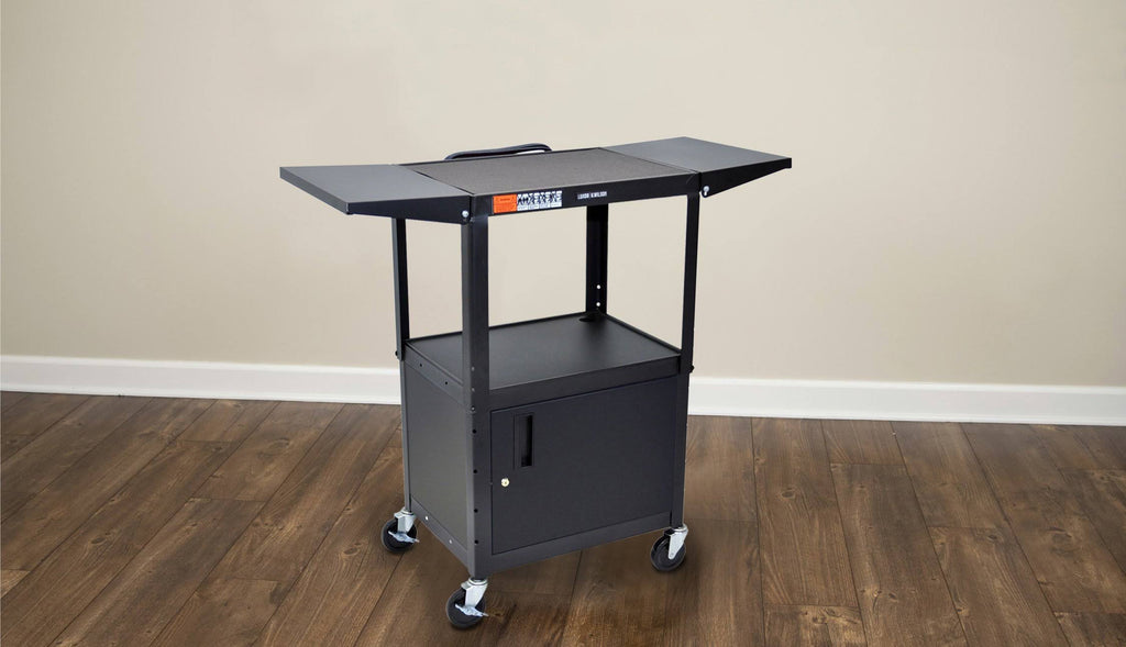 Adjustable Height Steel AV Cart with Cabinet and Drop Leaf O823118