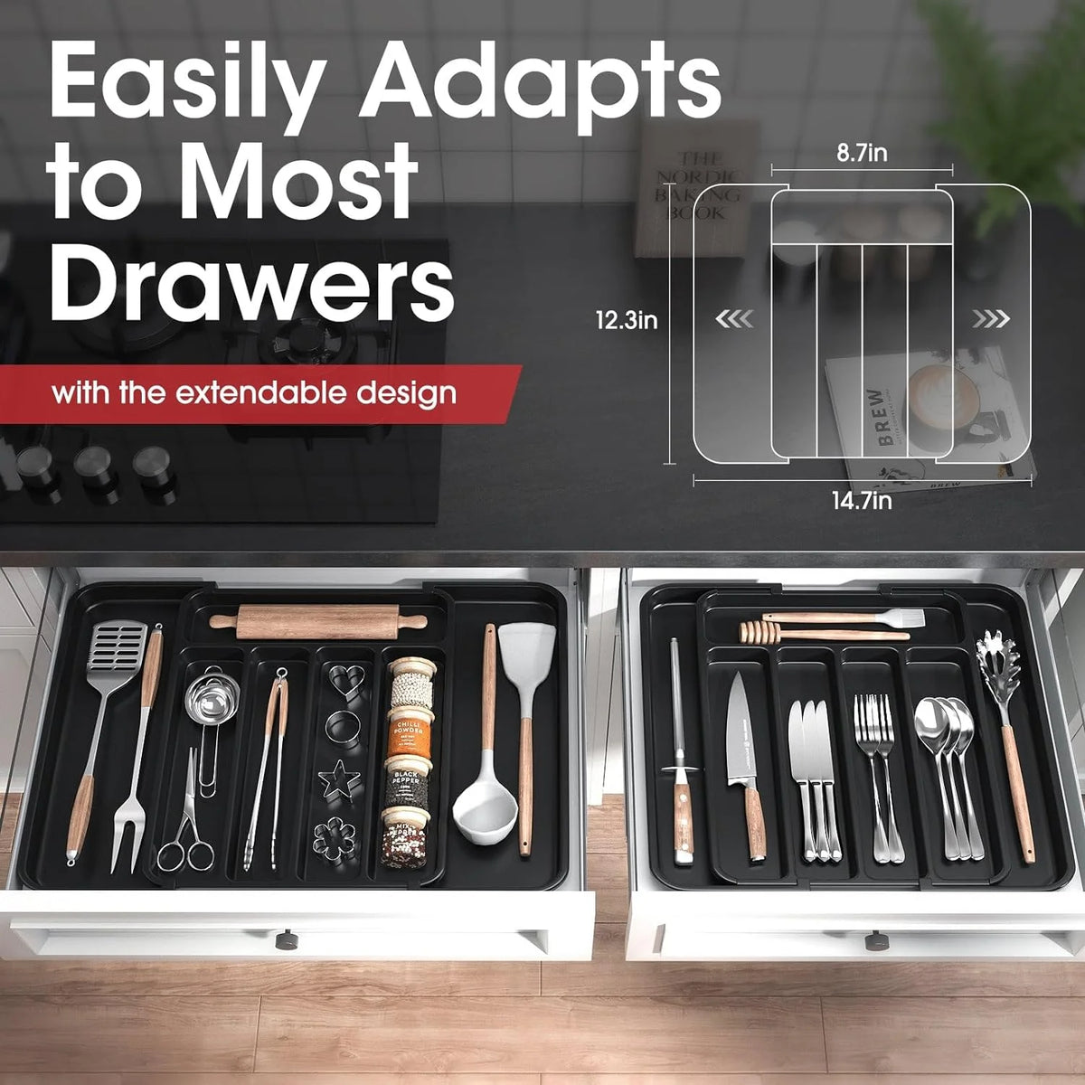 Black Medium Expandable Silverware Organizer A50132