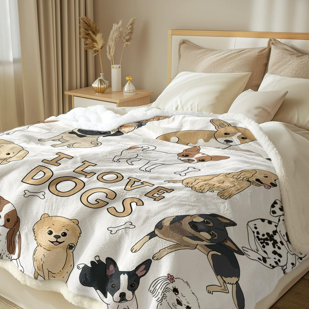 Puppy Print Sherpa Fleece Throw Blanket, Twin (60"X80") Q1318
