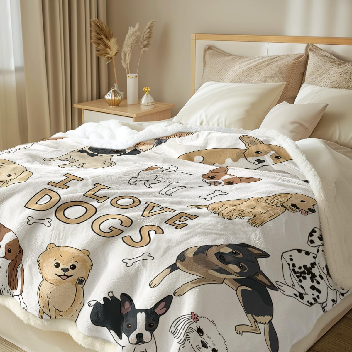 Puppy Print Sherpa Fleece Throw Blanket, Twin (60"X80") Q1318